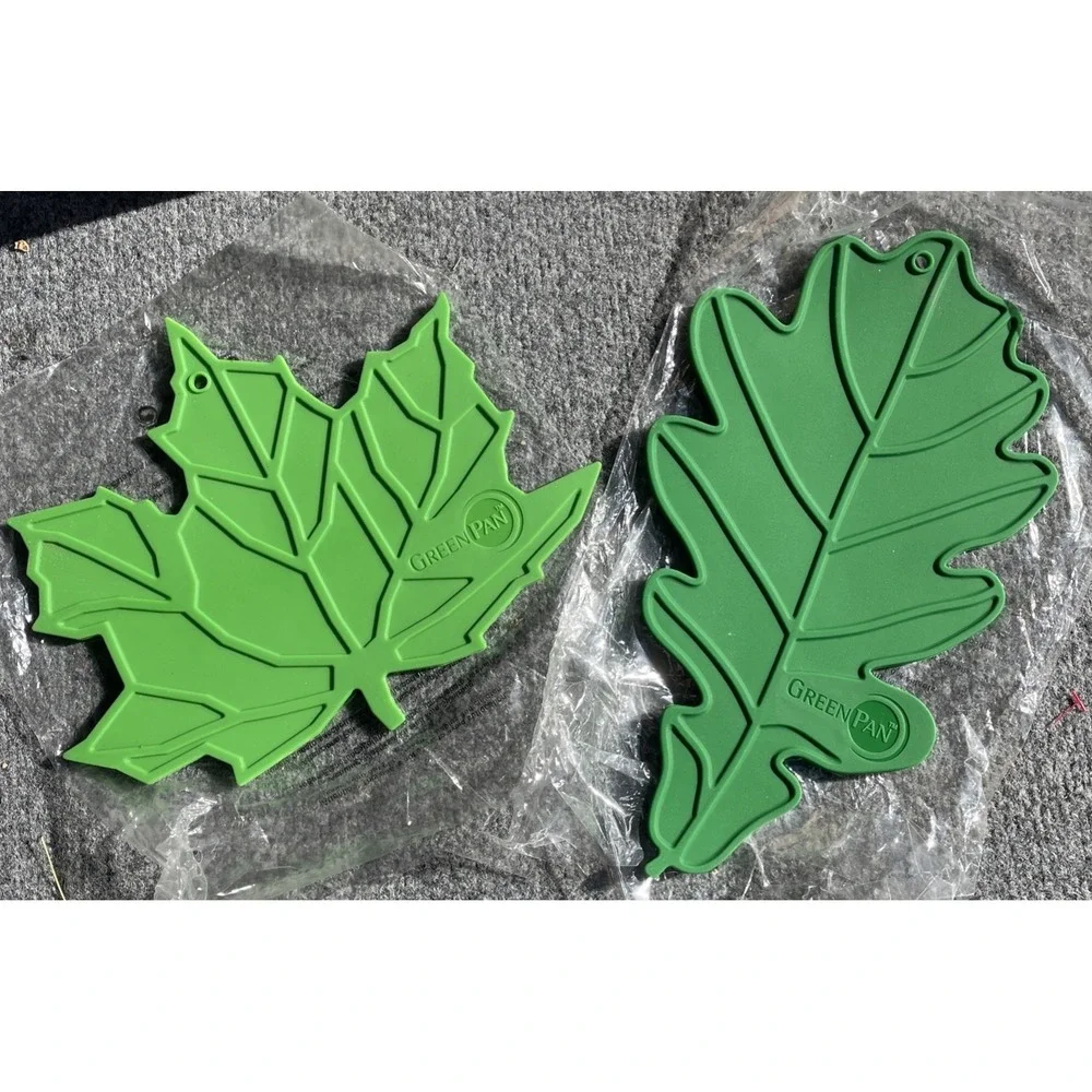 Pair BRAND NEW Green Pan Silicone Green Leaf Trivets Tropical Nature - Picture 7 of 9